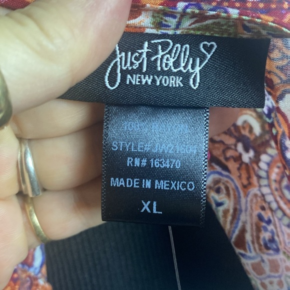 Just Polly New York V-Neck Top Tie Waist Wide Sleeve Multi Color sz XL NWT - Picture 6 of 7